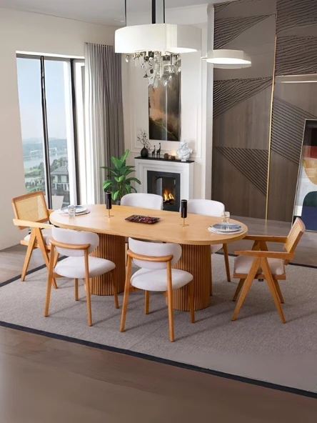 Stella İskandinav Natural Ahşap Masa Sandalye Takımı 90x200 ürün görseli