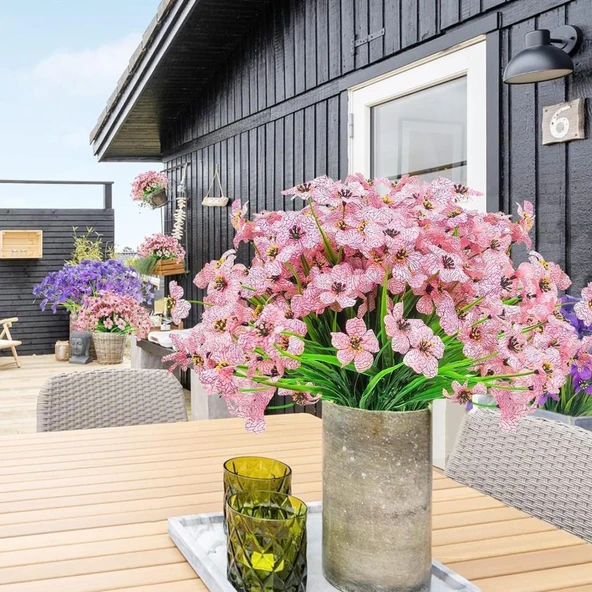 Nettenevime 6lı Set Yapay Çiçek Sazlı Mine Pembe Renk 5 Dallı 33cm - Resim 7