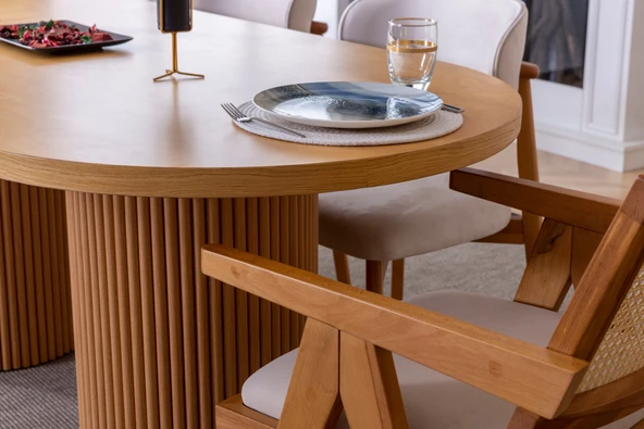 Stella İskandinav Natural Ahşap Masa Sandalye Takımı 90x200 - Resim 9