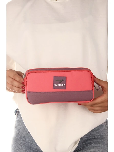 Relaxion Pembe İki Gözlü Krinkıl Kumaş Kalem Çantası Kalemlik (173) ürün görseli