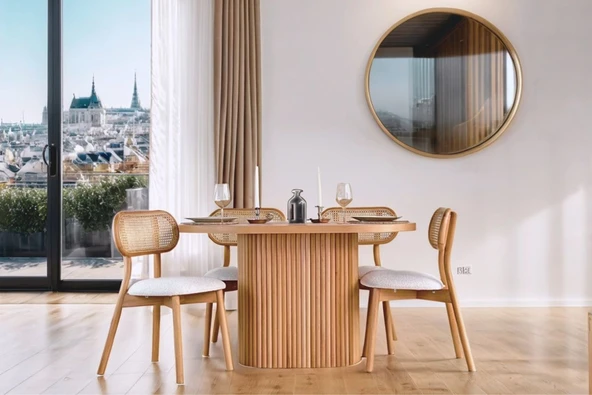 Sindi İskandinav Natural Ahşap Masa Sandalye Takımı 90x130 - Resim 2