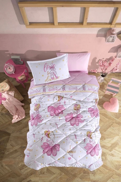 Clasy Ranforce %100 Pamuk Tek Kişilik Yorgan Seti Ballerina V1 Pembe - 1