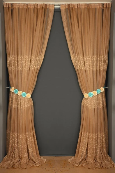 GEOMETRİK GOLD TEK KANAT Dikilmiş Pileli Fon Perde 300*260 Cm - Resim 6