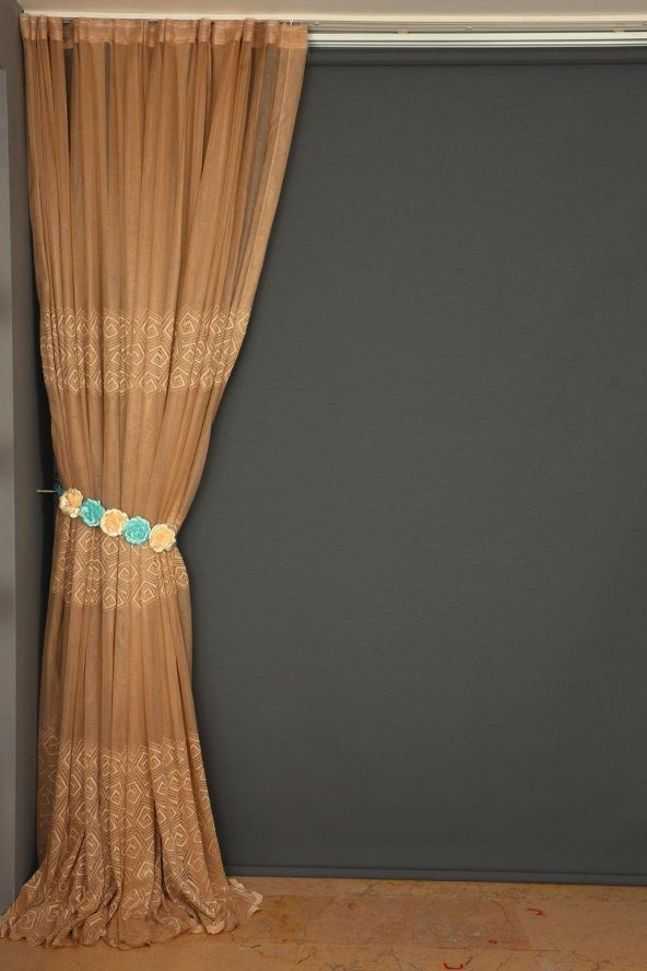 GEOMETRİK GOLD TEK KANAT Dikilmiş Pileli Fon Perde 300*260 Cm - 4
