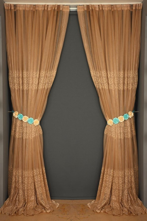 GEOMETRİK GOLD TEK KANAT Dikilmiş Pileli Fon Perde 300*260 Cm - 6