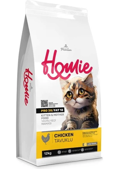 Homie Düşük Tahıllı Tavuk Etli Açık Yavru ve Anne Kedi Maması 1 Kg ürün görseli