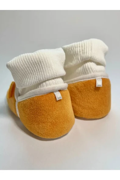 Fitilli Bilekli Sevimli Bebek Patik Model Peluş Kumaşlı (Açık Kahverengi) - 2