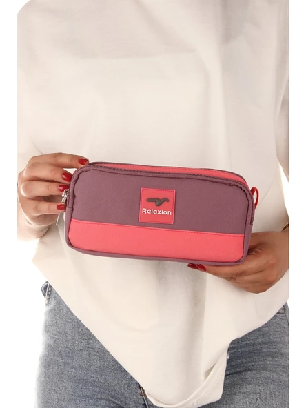 Relaxion Mor İki Gözlü Krinkıl Kumaş Kalem Çantası Kalemlik (173) ürün görseli