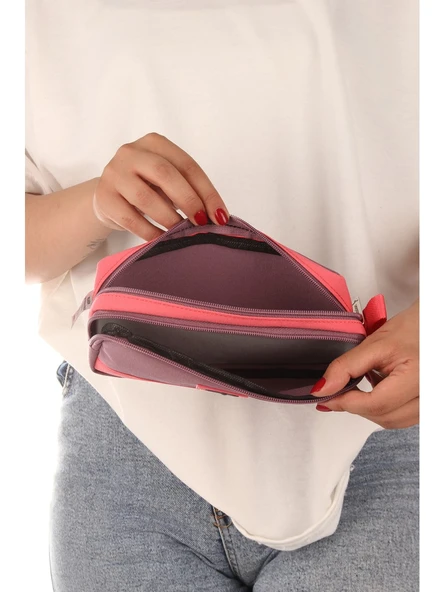 Relaxion Mor İki Gözlü Krinkıl Kumaş Kalem Çantası Kalemlik (173) - Resim 3