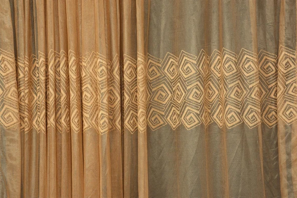 GEOMETRİK GOLD TEK KANAT Dikilmiş Pileli Fon Perde 300*260 Cm - Resim 7