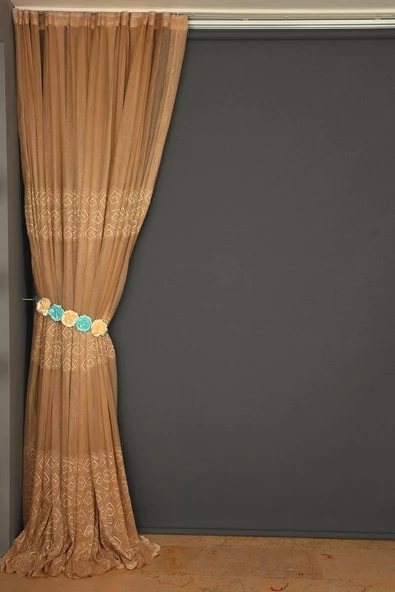 GEOMETRİK GOLD TEK KANAT Dikilmiş Pileli Fon Perde 300*260 Cm - Resim 4