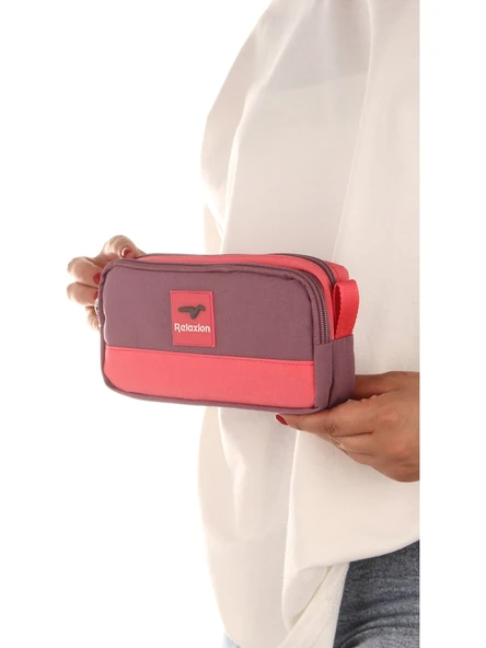 Relaxion Mor İki Gözlü Krinkıl Kumaş Kalem Çantası Kalemlik (173) - Resim 2