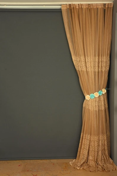 GEOMETRİK GOLD TEK KANAT Dikilmiş Pileli Fon Perde 300*260 Cm - Resim 5