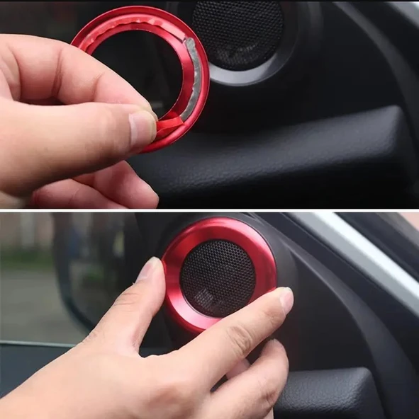 Honda Civic 2016-2019 için, Kırmızı Renk Daire Hoparlör Çercevesi 2 ADET - Resim 2