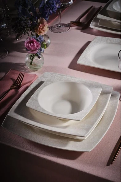 Square Bone Celes 53 Parça 12 Kişilik Yemek Takımı