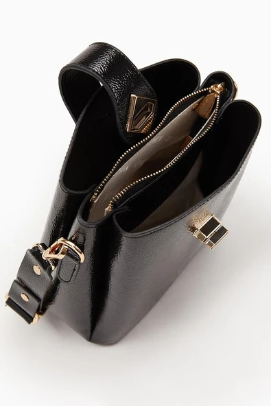 Levidor Siyah Kırışık Rugan Kadın Omuz Çantası 930167 - Resim 5