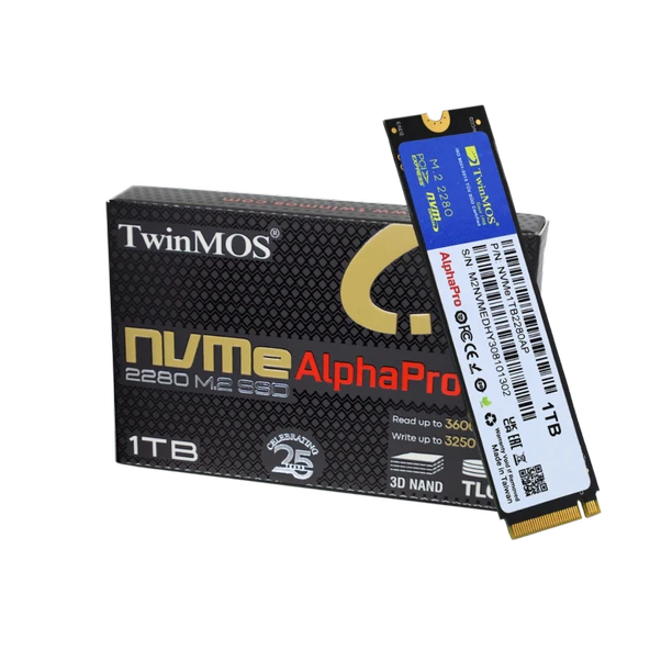 TwinMOS NVMe1TB2280AP, AlphaPro, 1TB, 3600-3250Mb/s, Gen3, NVMe PCIe M.2 2280, SSD, TLC, 3DNAND - 1