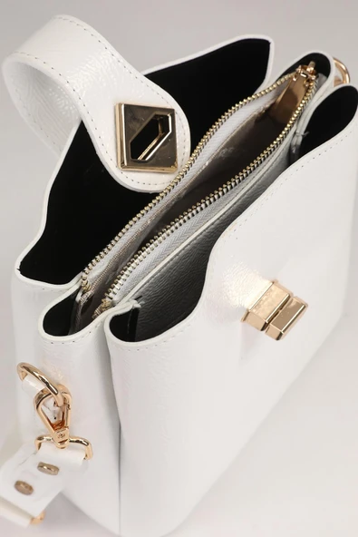 Levidor Beyaz Rugan Kadın Omuz Çantası 930167 - Resim 5