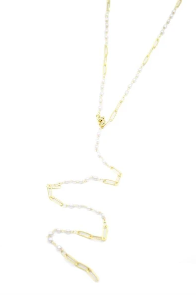 İncili Y Kolye - Altın - Resim 2