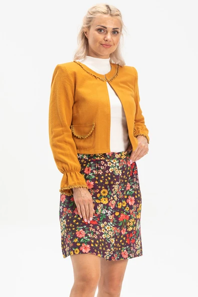 Hande Pazen Kısa Sonbahar ve Kışlık Etek Bahar Desen Mor Mor ürün görseli