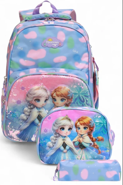 Relaxion 1370 Anatomik Sırt Yapılı Kabartmalı Figürlü Üçlü Set İlkokul Çantası