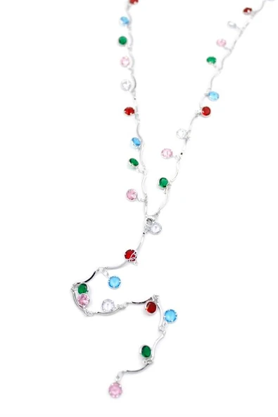 Renkli Taşlı Y Kolye - Gümüş ürün görseli 1