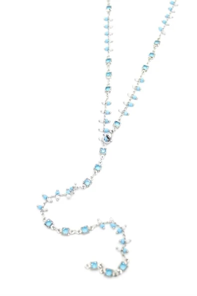 Mavi Taşlı Y Kolye - Gümüş ürün görseli 1