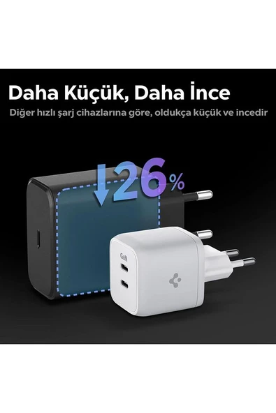 45W GaN USB-C 2 Port Mini Adaptör Samsung PPS 2.0 Destekli Hızlı Şarj Type-C PE2105 White - ACH03717 - 4