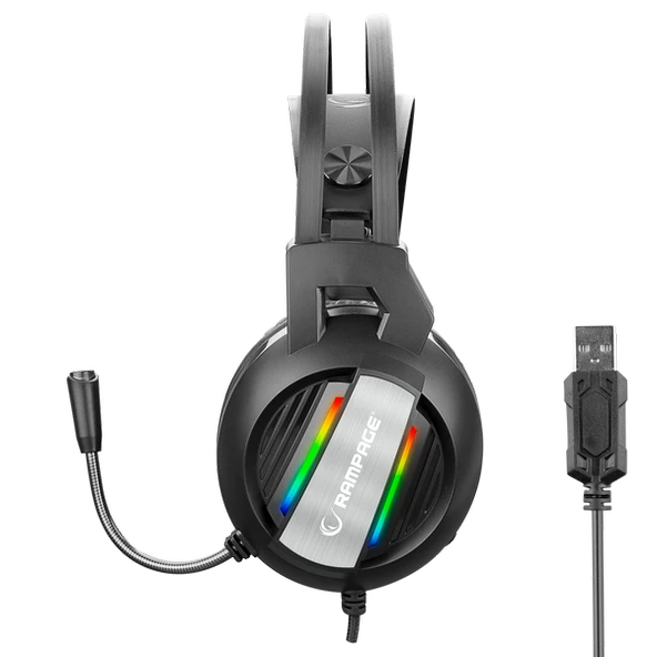RAMPAGE RM-K71 LINE SİYAH 3,5 + USB BAĞLANTI RAINBOW AYDINLATMALI OYUNCU MİKROFONLU KULAKLIK RAMPAGE - 4