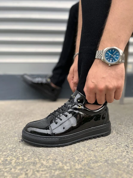 JET-152 Cool Bağcıklı Rugan Erkek Günlük Spor Klasik Ayakkabı RST - Siyah - Resim 3