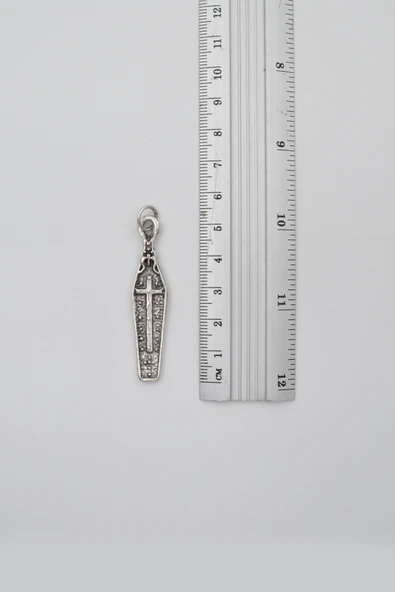 Gotik Haçlı Tabut Örme Zincir Kolye - Antik Gümüş Kaplama - Kadın Erkek - 60 cm - Resim 4