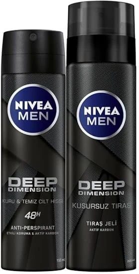 NIVEA Men Erkek Sprey Deodorant Deep Dimension 48 Saat Anti-perspirant Koruma 150ml ve NIVEA Men Deep Dimension Tıraş Jeli 200ml ürün görseli
