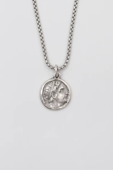 Yunan Antik Makedonya Kralı Büyük İskender Örme Zincir Kolye - Antik Gümüş Kaplama - Kadın Erkek - 60 cm ürün görseli 1