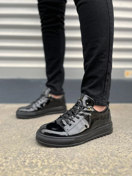 JET-152 Cool Bağcıklı Rugan Erkek Günlük Spor Klasik Ayakkabı RST - Siyah - Resim 2