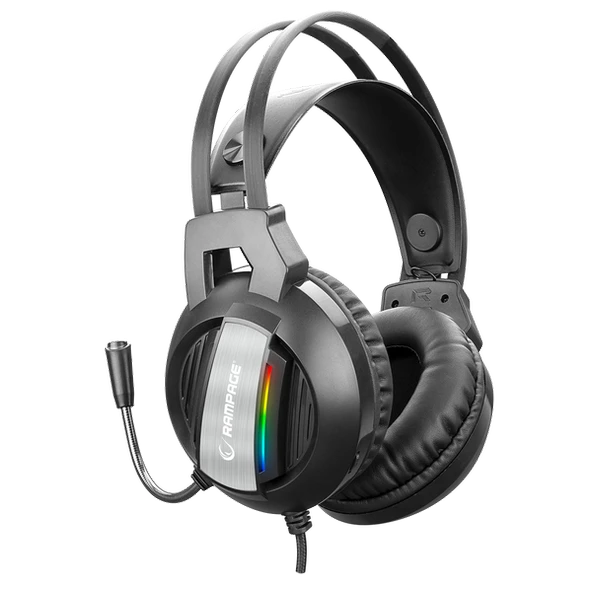 RAMPAGE RM-K71 LINE SİYAH 3,5 + USB BAĞLANTI RAINBOW AYDINLATMALI OYUNCU MİKROFONLU KULAKLIK RAMPAGE - 2