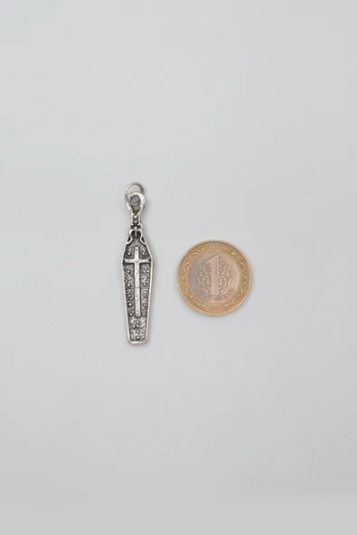 Gotik Haçlı Tabut Örme Zincir Kolye - Antik Gümüş Kaplama - Kadın Erkek - 60 cm - Resim 5