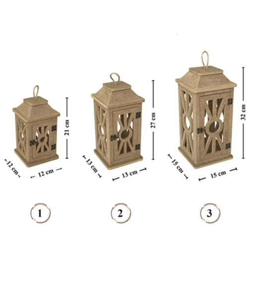 Ahşap Mdf Boyanabilir Dekoratif Fener Şamdan Mumluk( 3' Lü Set )