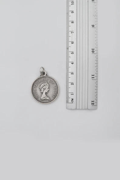 Kraliçe Elizabeth II (Genç Portre) Örme Zincir Kolye - Antik Gümüş Kaplama - Kadın Erkek - 60 cm - Resim 4