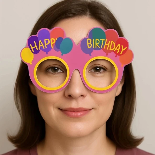 CEYLAN ADAM Balon Desenli Karton Doğum Günü Gözlükleri 6 Adet Pembe Renk - Resim 2