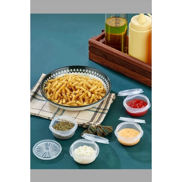 6 lı Yelpaze Kapaklı Şeffaf Mini Sosluk- Ketçap Mayonez Kabı- Kahve Yanı Şeker Lokumluk - 2