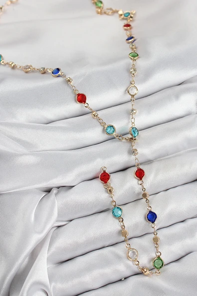 Pirinç Renkli Zirkon Taşlı Model Gold Renk Kadın Y Kolye - 2