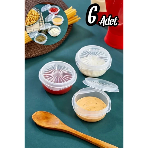 6 lı Yelpaze Kapaklı Şeffaf Mini Sosluk- Ketçap Mayonez Kabı- Kahve Yanı Şeker Lokumluk - 10