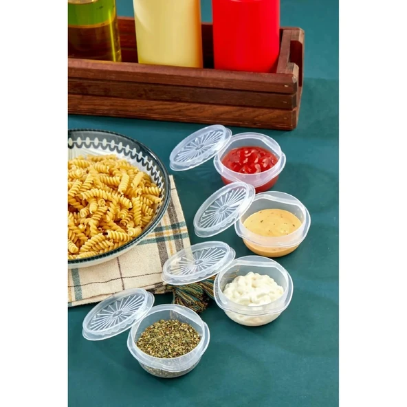 6 lı Yelpaze Kapaklı Şeffaf Mini Sosluk- Ketçap Mayonez Kabı- Kahve Yanı Şeker Lokumluk - 8