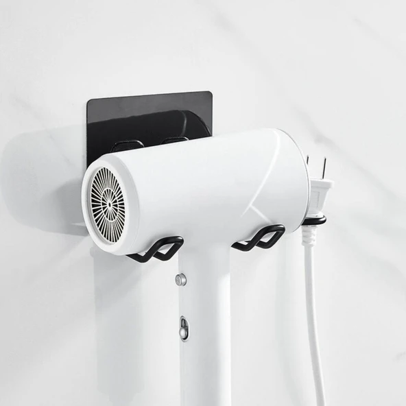 Siyah Güçlü Yapışkanlı Fön Makine Askısı Tutucu Banyo Askısı - 7