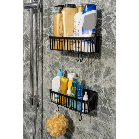 2 Li Plastik Yapışkanlı Askılı Mutfak- Banyo Rafı Düzenleyici Duş Şampuanlık - 10
