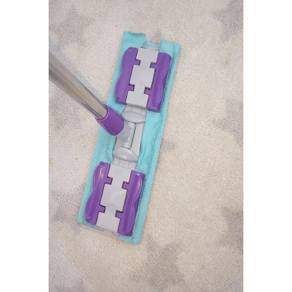 Teleskobik Cam Yer Tavan Silme - İstediğin Bezi Tak Kullan - 4 Mandallı -Yedek Bezli Mop Seti - Resim 8