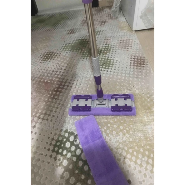 Teleskobik Cam Yer Tavan Silme - İstediğin Bezi Tak Kullan - 4 Mandallı -Yedek Bezli Mop Seti - Resim 6