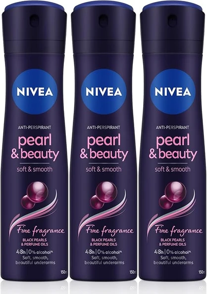 NIVEA Kadın Sprey Deodorant Pearl&Beauty Fine Fragrance,48 Saat Anti-perspirant Koruma 150ml x3 Adet ürün görseli