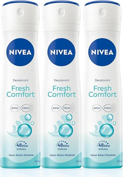 NIVEA Kadın Sprey Deodorant Fresh Comfort 48 Saat Koruma 150mlx3 ürün görseli