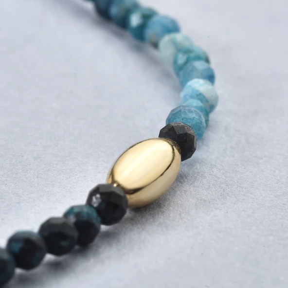 14 Ayar Altın Kaplama Doğal Taş Azurit 2,5 mm Fasetli Boncuklu Gümüş Kolye - NGS00107 - 5